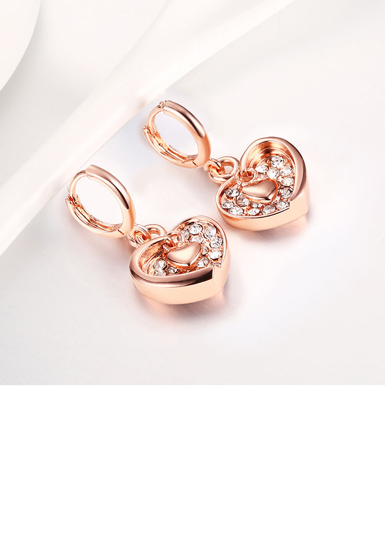 Romantic Plated Rose Gold Heart Earrings with Austrian Element Crystal