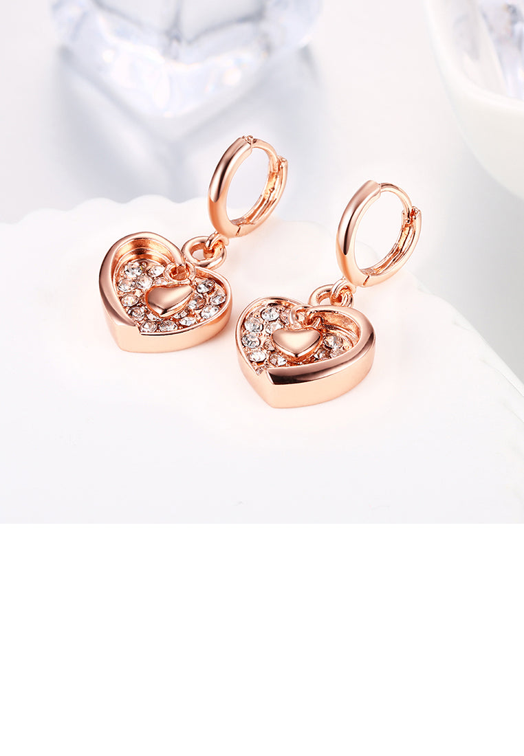 Romantic Plated Rose Gold Heart Earrings with Austrian Element Crystal
