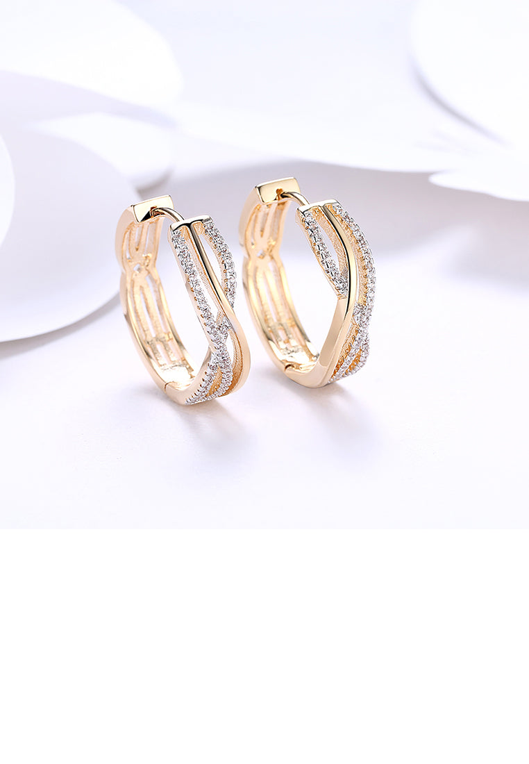 Fashion Plated Champagne Gold Line Earrings with Cubic Zircon