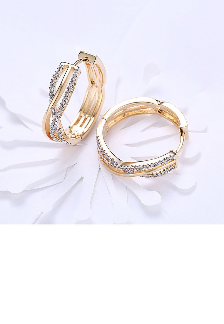 Fashion Plated Champagne Gold Line Earrings with Cubic Zircon