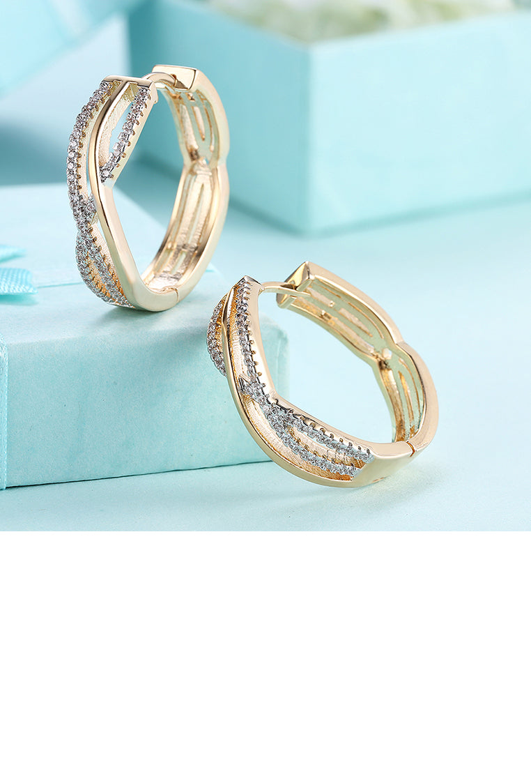 Fashion Plated Champagne Gold Line Earrings with Cubic Zircon