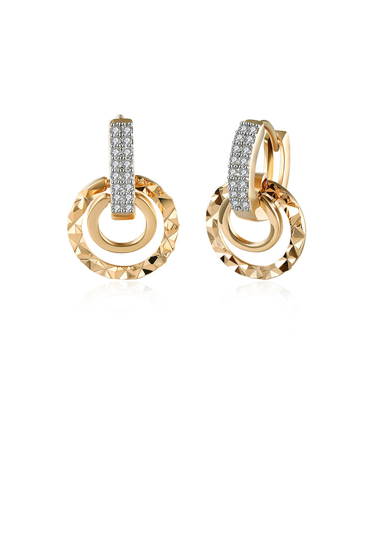 Fashion Romantic Plated Champagne Gold Geometric Round Earrings with Cubic Zircon