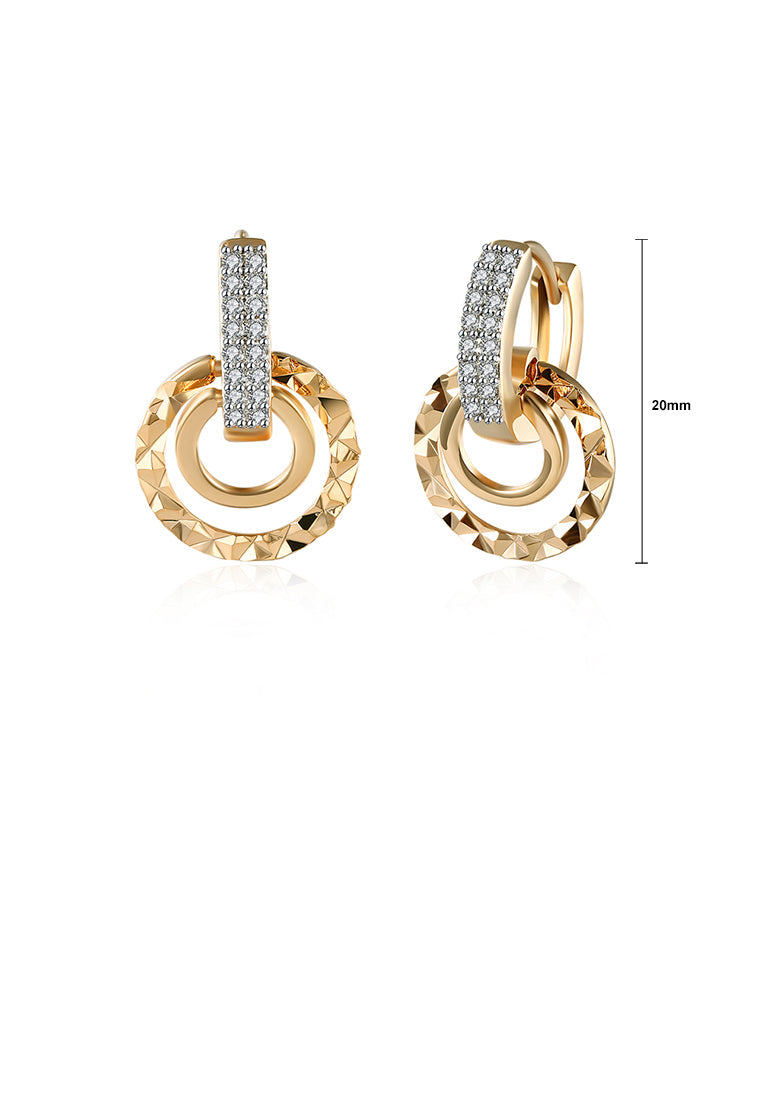 Fashion Romantic Plated Champagne Gold Geometric Round Earrings with Cubic Zircon