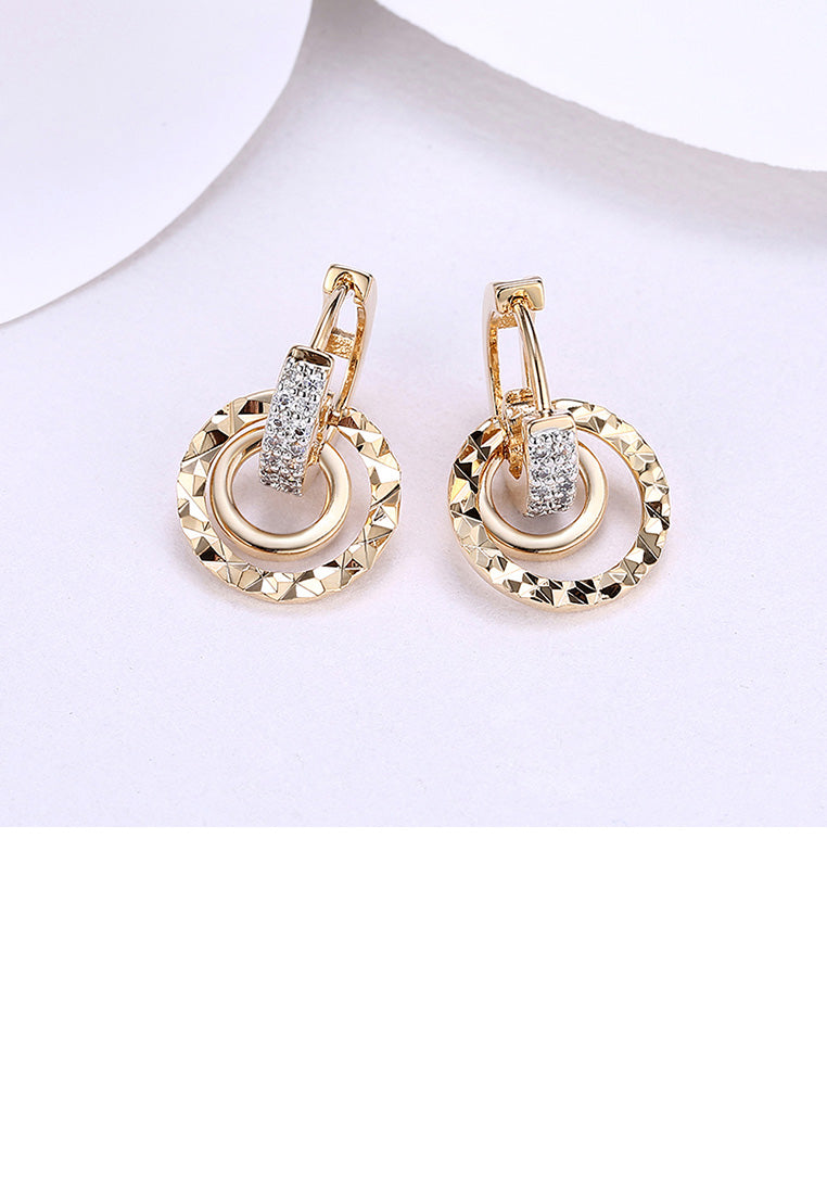 Fashion Romantic Plated Champagne Gold Geometric Round Earrings with Cubic Zircon