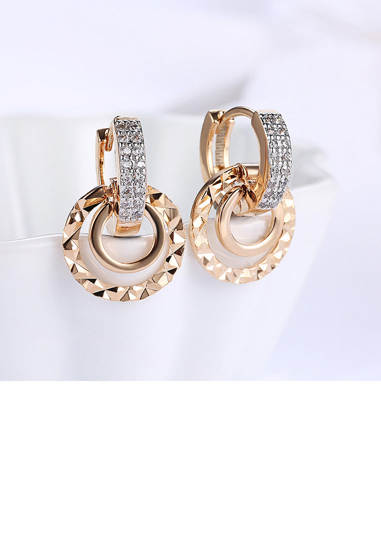 Fashion Romantic Plated Champagne Gold Geometric Round Earrings with Cubic Zircon