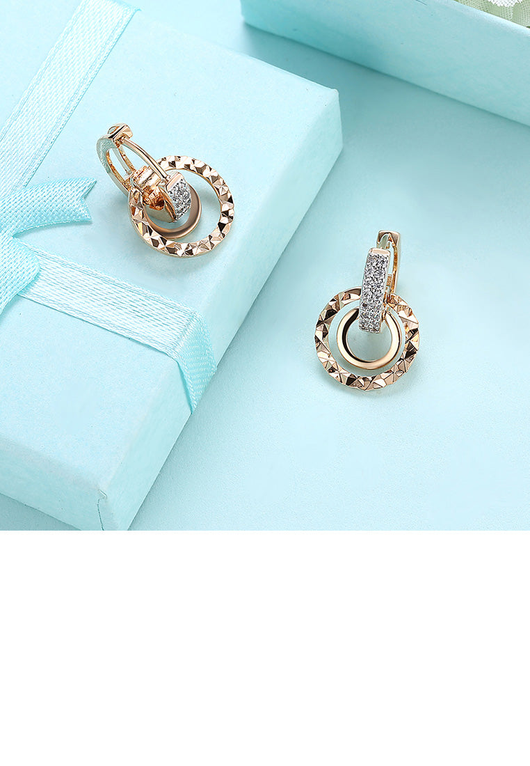 Fashion Romantic Plated Champagne Gold Geometric Round Earrings with Cubic Zircon