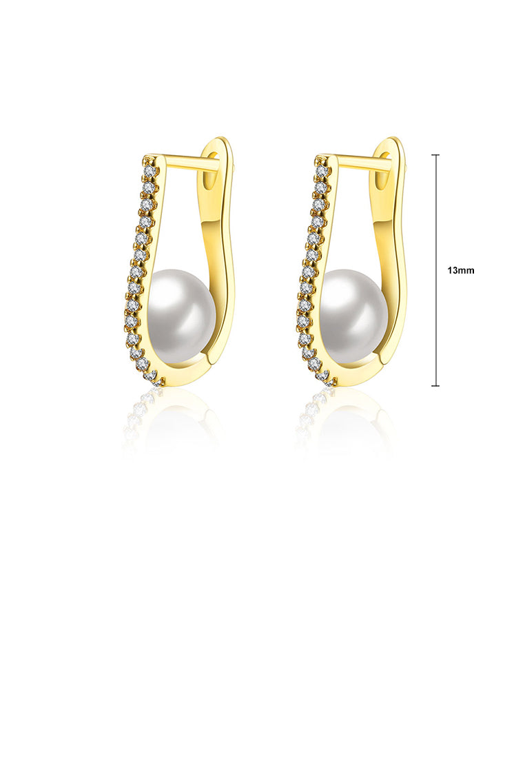 Elegant and Fashion Plated Gold Pearl Earrings with Cubic Zircon - Luxurious Look