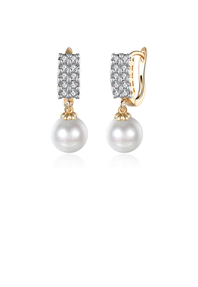 Elegant and Fashion Plated Champagne Double Row Cubic Zircon Pearl Earrings - Luxurious Look
