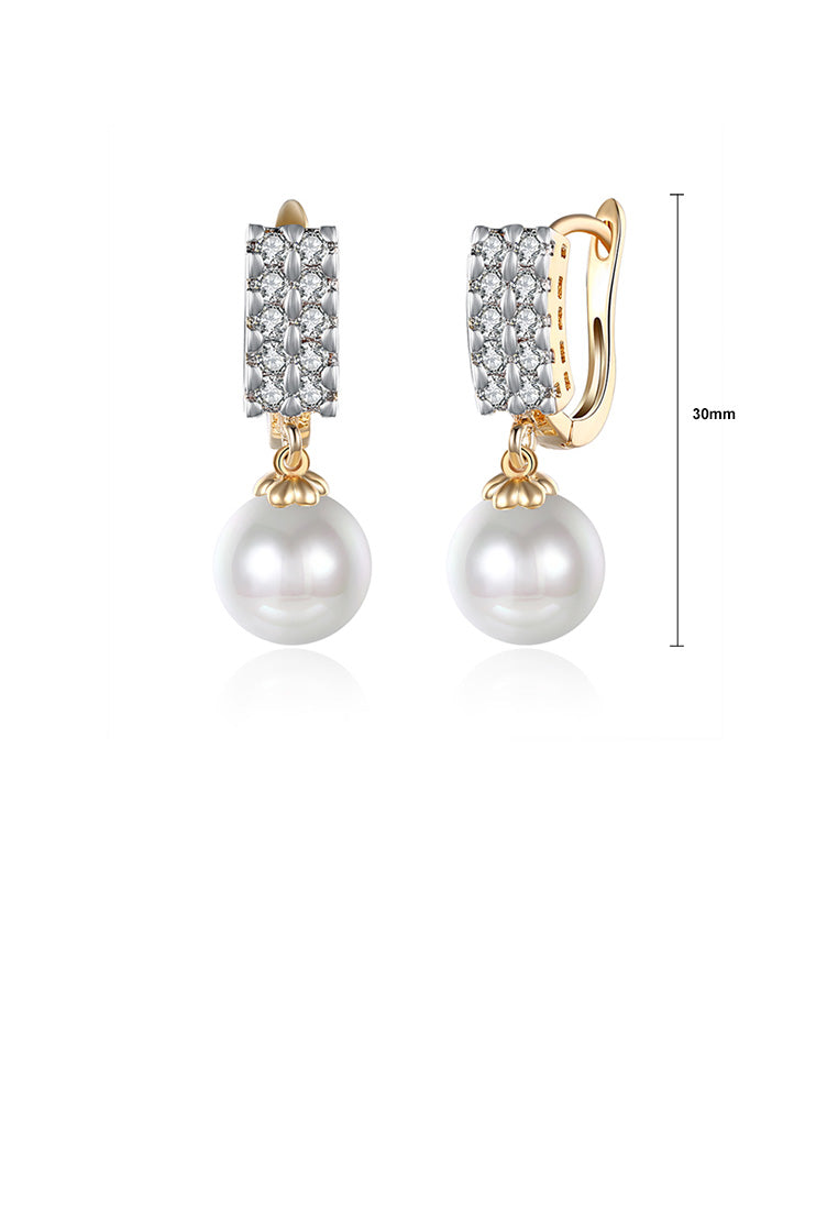 Elegant and Fashion Plated Champagne Double Row Cubic Zircon Pearl Earrings - Luxurious Look