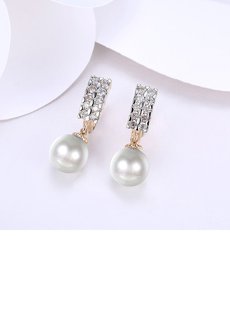 Elegant and Fashion Plated Champagne Double Row Cubic Zircon Pearl Earrings - Luxurious Look