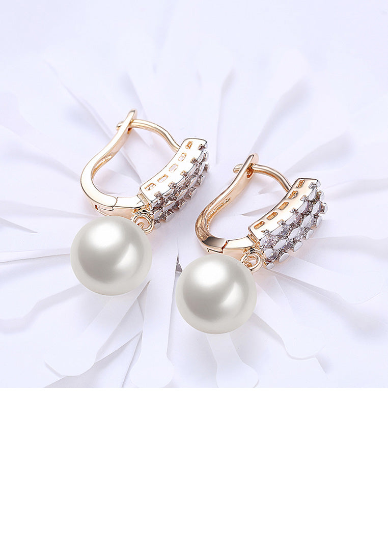 Elegant and Fashion Plated Champagne Double Row Cubic Zircon Pearl Earrings - Luxurious Look