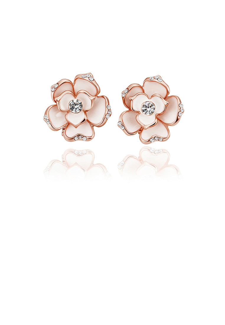 Elegant and Fashion Plated Rose Gold Cubic Zirconia Stud Earrings - Luxurious Look