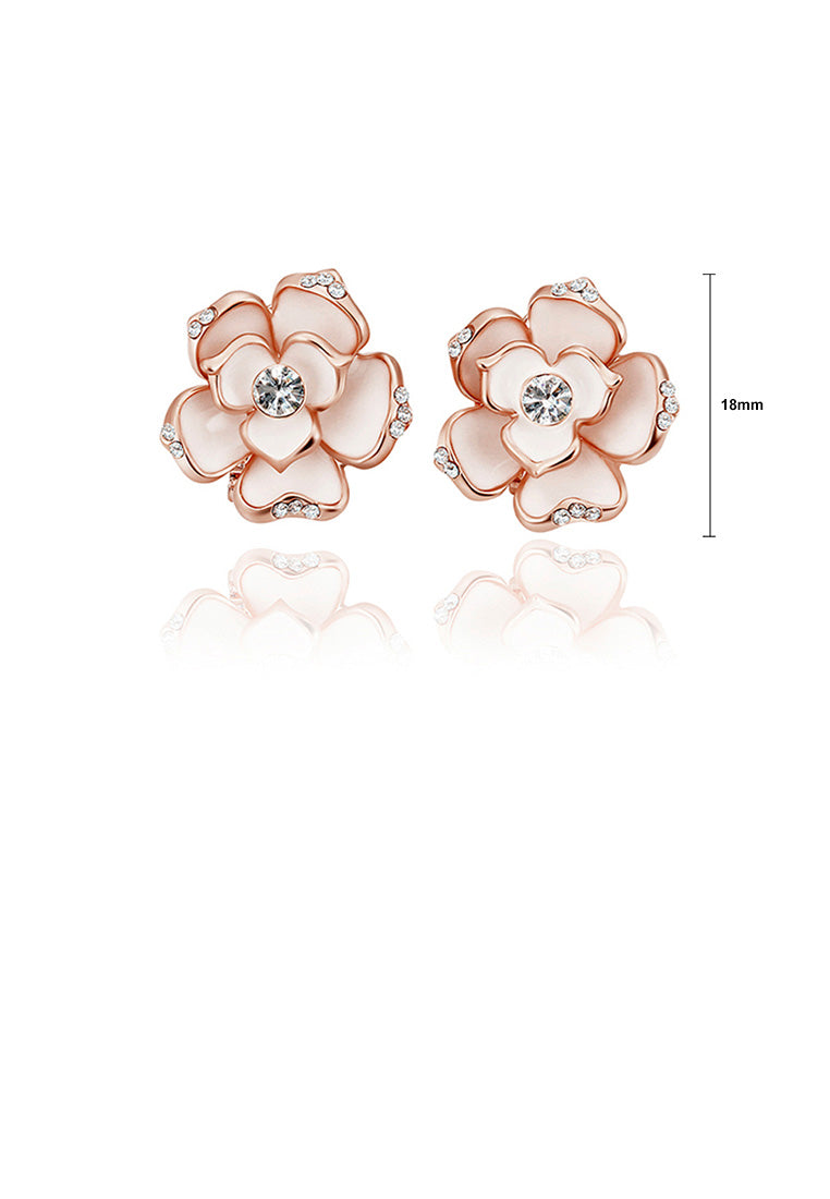 Elegant and Fashion Plated Rose Gold Cubic Zirconia Stud Earrings - Luxurious Look