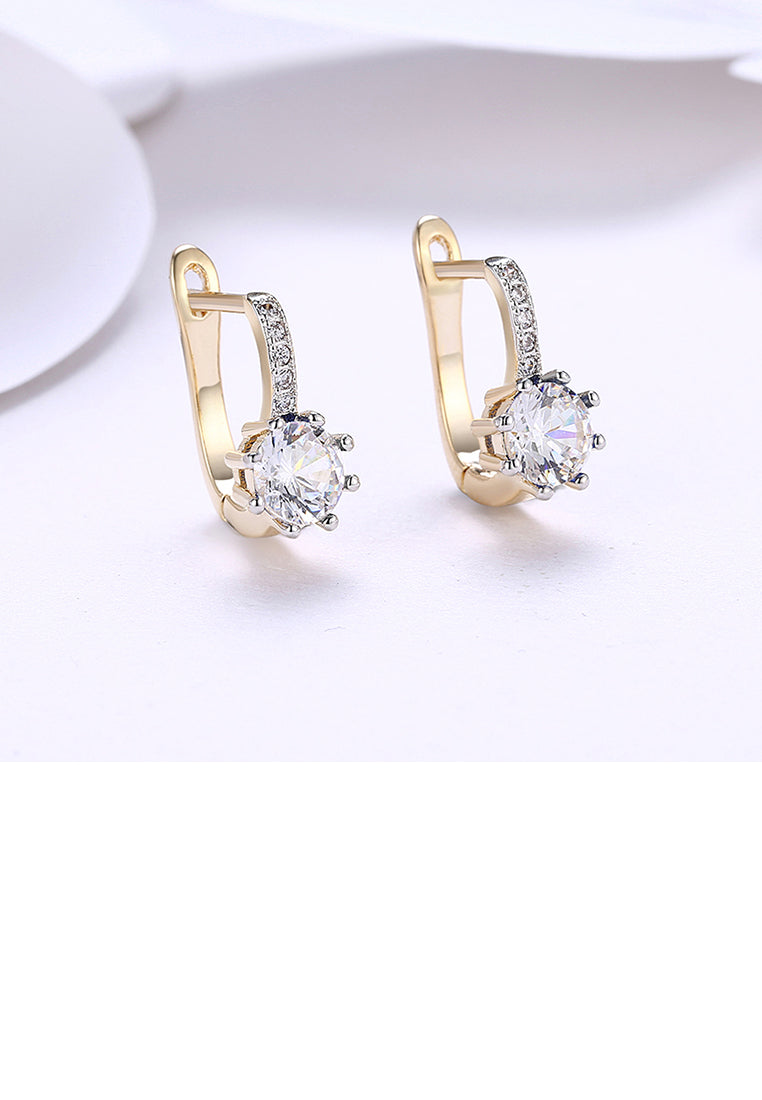Fashion Elegant Plated Champagne Gold Geometric Round Cubic Zirconia Earrings - Luxurious Look