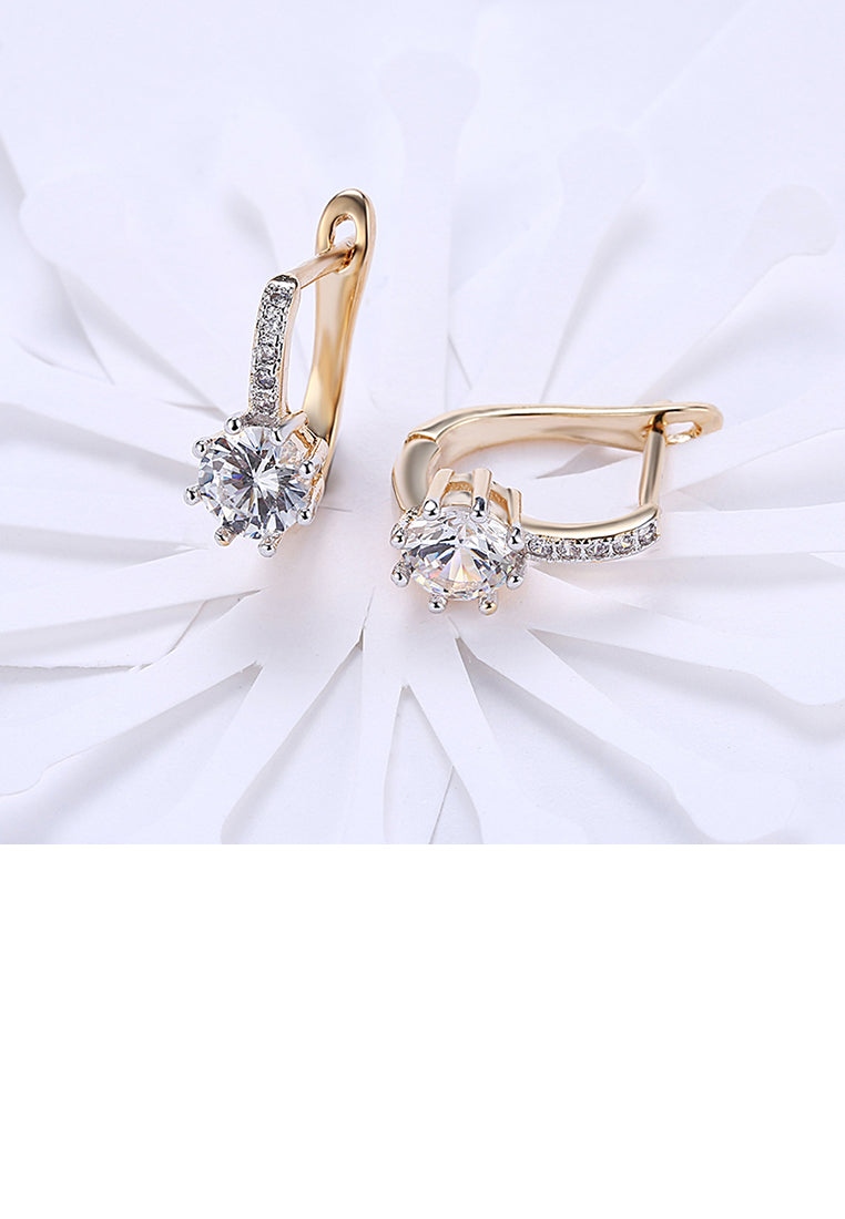 Fashion Elegant Plated Champagne Gold Geometric Round Cubic Zirconia Earrings - Luxurious Look