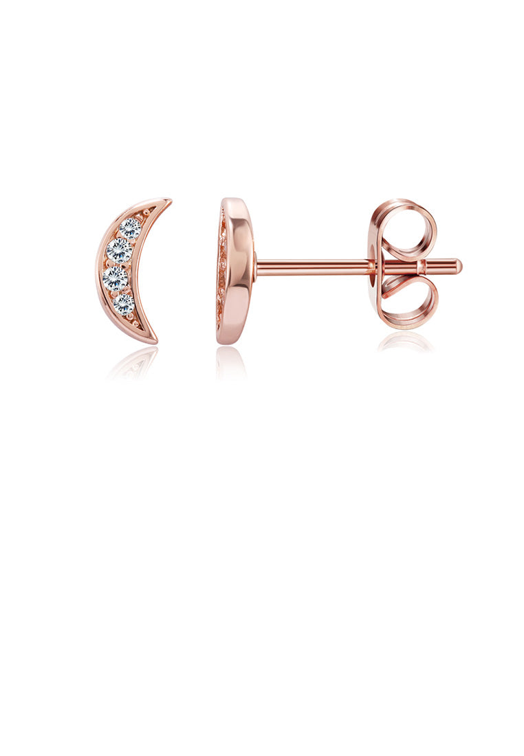 Fashion Simple Plated Rose Gold Moon Cubic Zirconia Stud Earrings - Luxurious Look