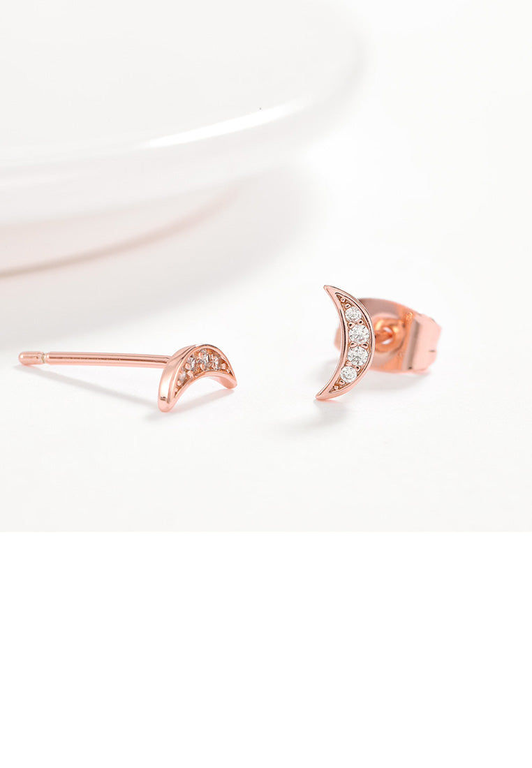 Fashion Simple Plated Rose Gold Moon Cubic Zirconia Stud Earrings - Luxurious Look