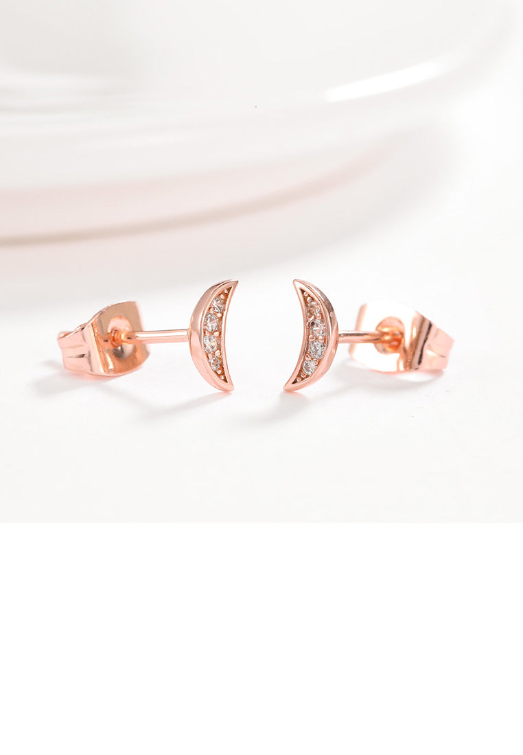 Fashion Simple Plated Rose Gold Moon Cubic Zirconia Stud Earrings - Luxurious Look
