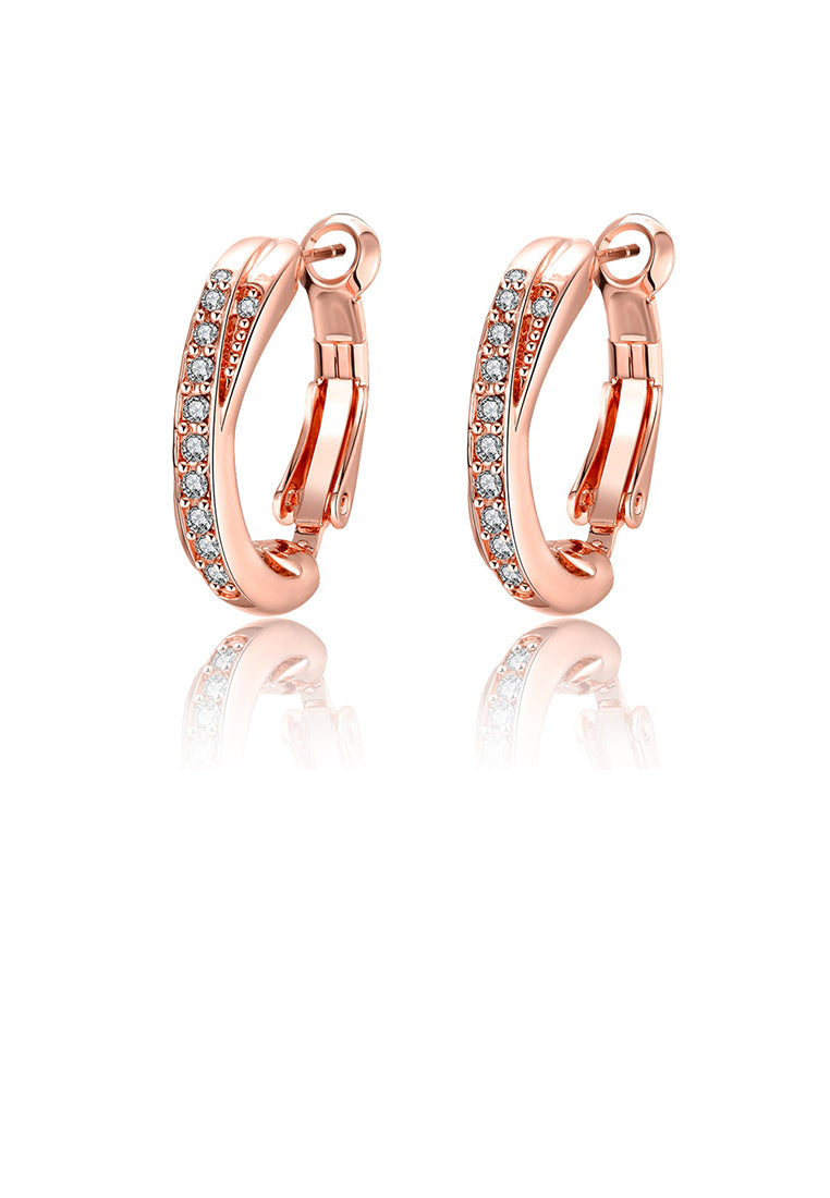 Elegant Plated Rose Gold Geometric Round Cubic Zircon Earrings