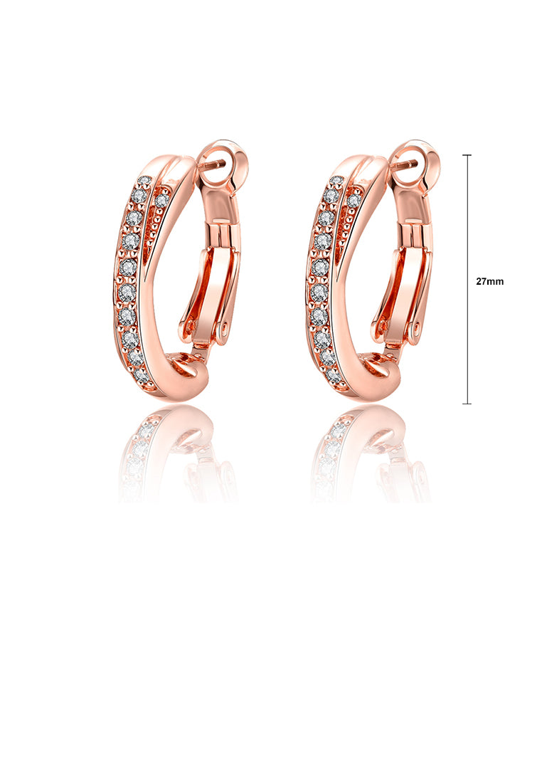 Elegant Plated Rose Gold Geometric Round Cubic Zircon Earrings