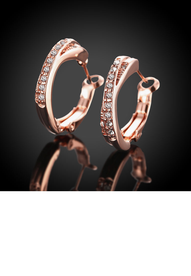 Elegant Plated Rose Gold Geometric Round Cubic Zircon Earrings