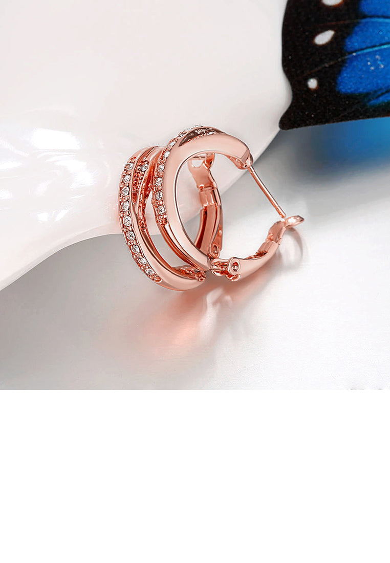 Elegant Plated Rose Gold Geometric Round Cubic Zircon Earrings