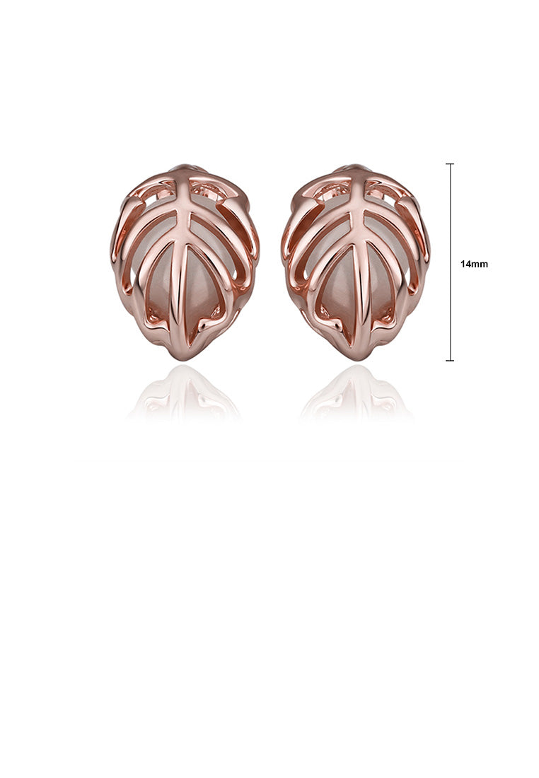 Fashion Simple Plated Rose Gold Hollow Leaf Opal Stud Earrings
