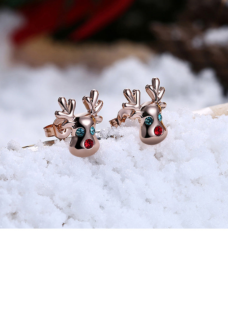 Fashion Simple Plated Rose Gold Elk Stud Earrings with Cubic Zircon