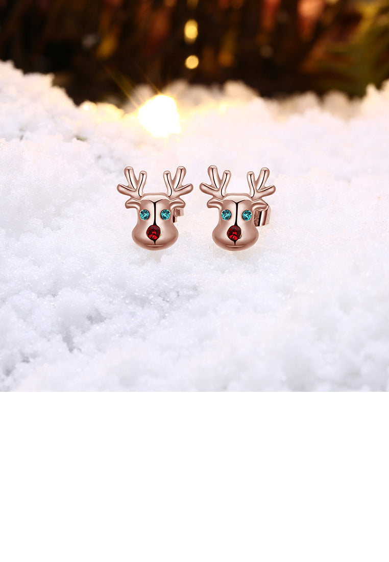 Fashion Simple Plated Rose Gold Elk Stud Earrings with Cubic Zircon