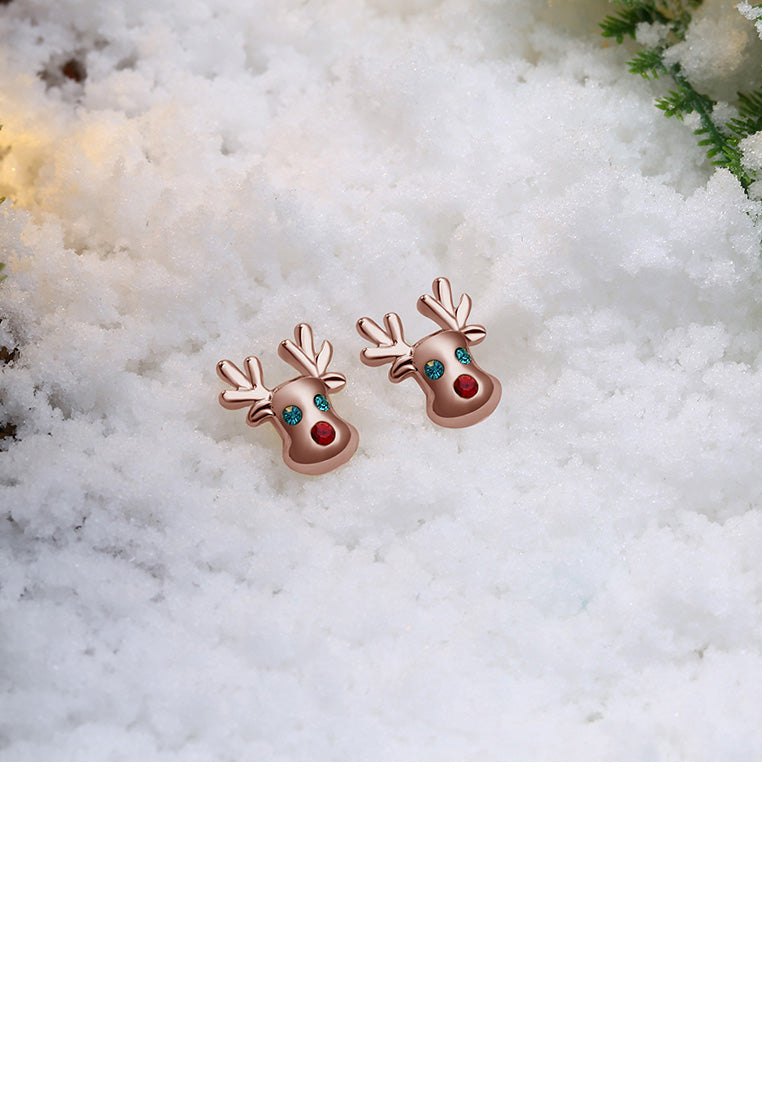 Fashion Simple Plated Rose Gold Elk Stud Earrings with Cubic Zircon