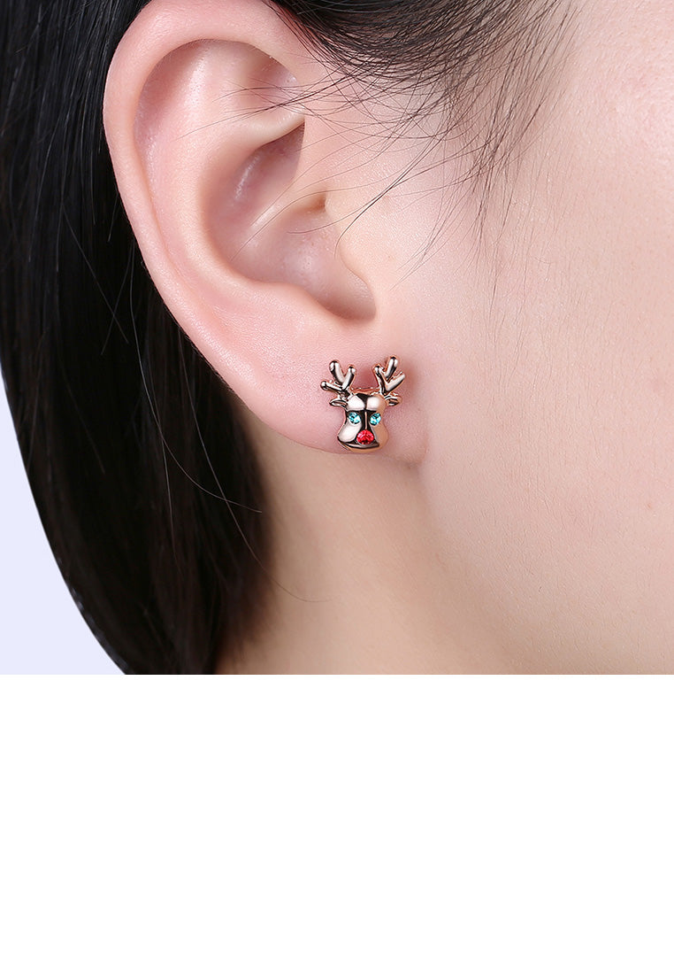 Fashion Simple Plated Rose Gold Elk Stud Earrings with Cubic Zircon