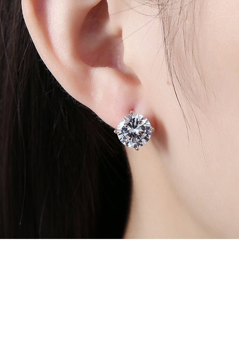 Simple and Fashion Plated Champagne Gold Round Cubic Zircon Earrings