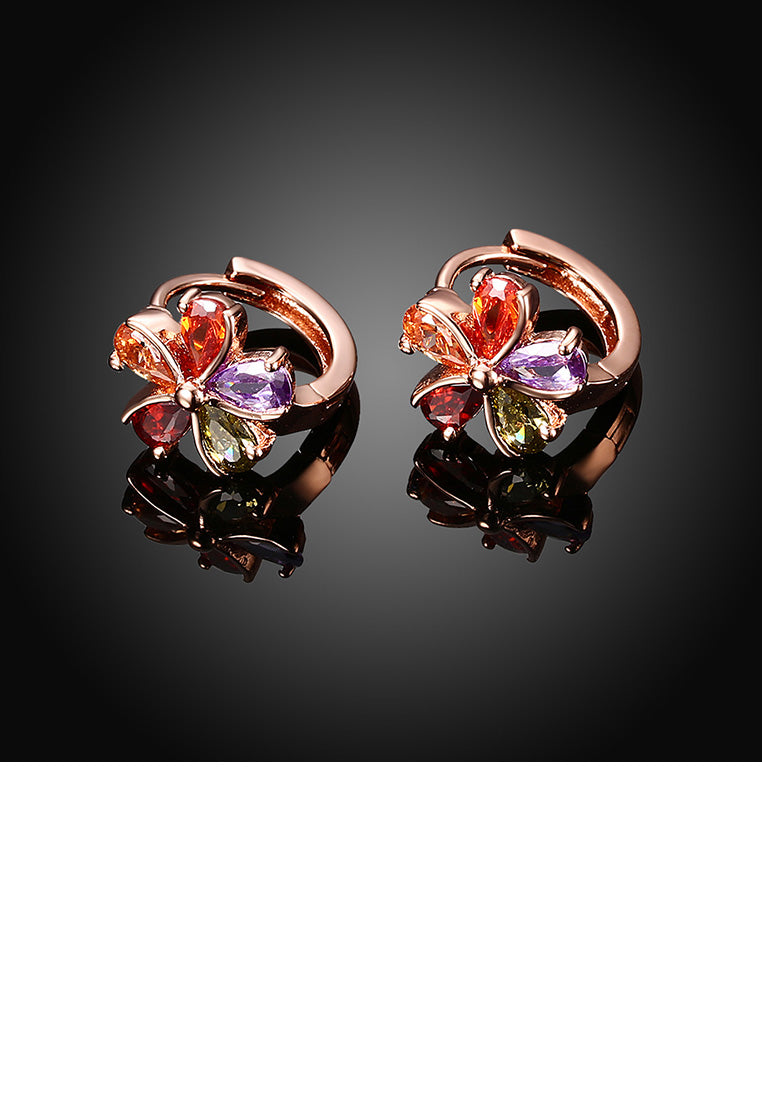 Elegant and Fashion Plated Rose Gold Flower Stud Earrings with Cubic Zircon