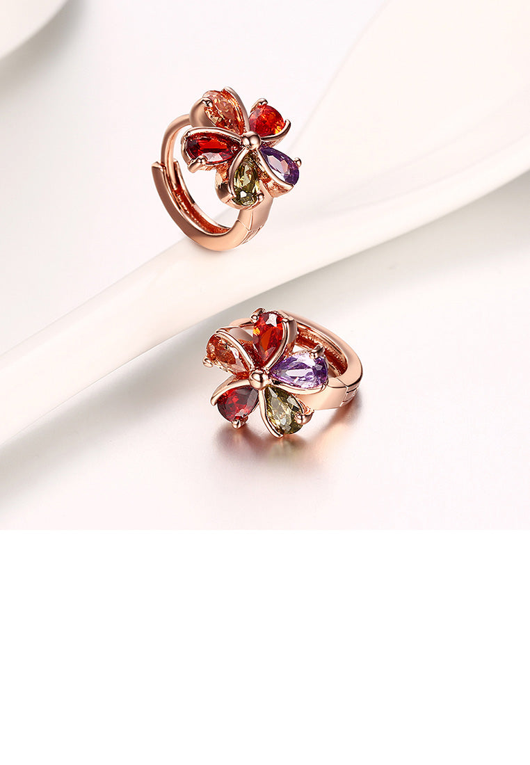 Elegant and Fashion Plated Rose Gold Flower Stud Earrings with Cubic Zircon
