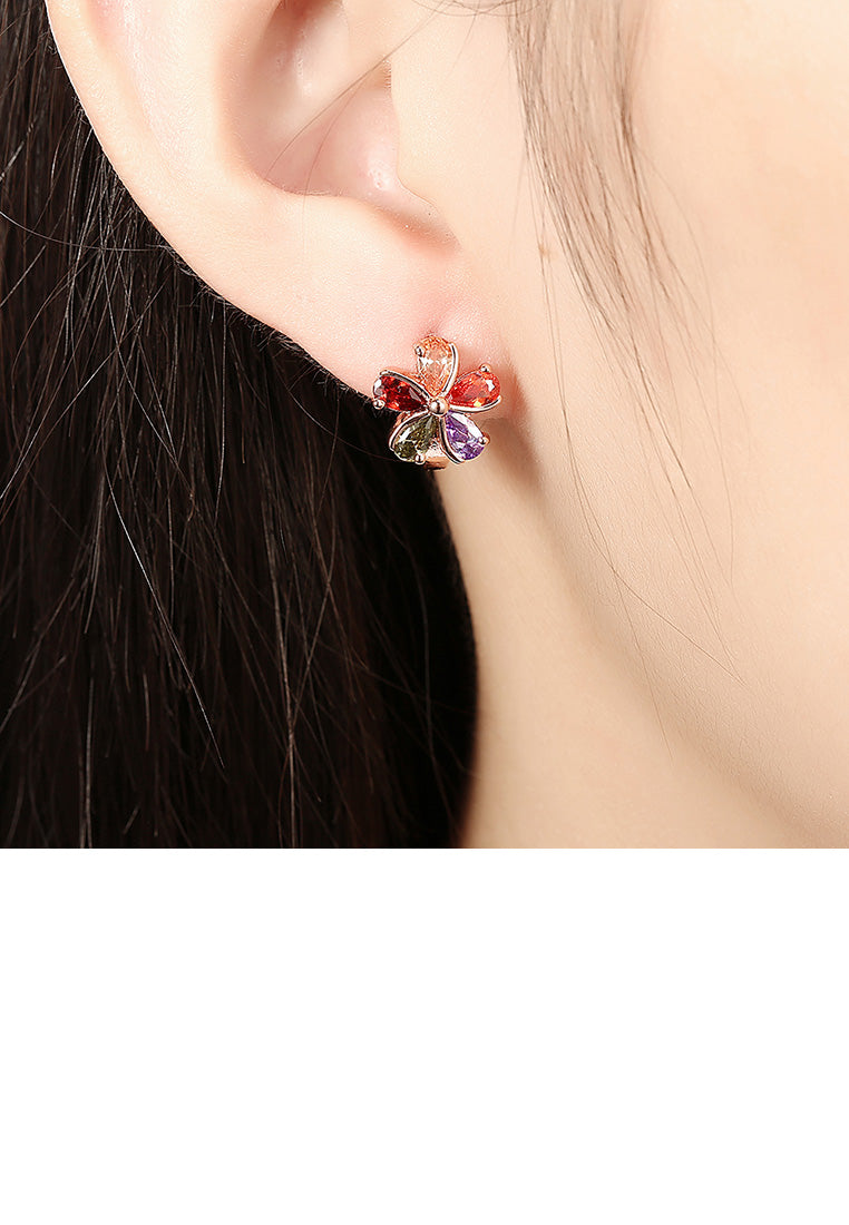 Elegant and Fashion Plated Rose Gold Flower Stud Earrings with Cubic Zircon