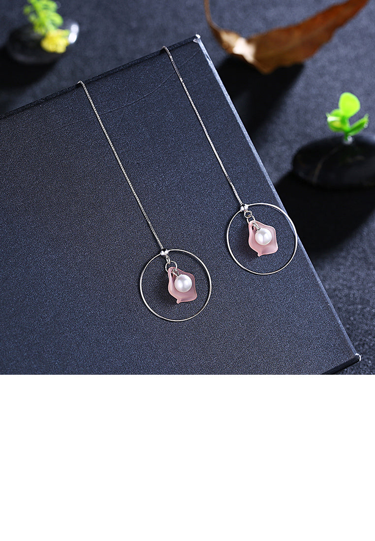 925 Sterling Silver Pink Shell Earrings with Fashion Pearl - Luxurious Look - Vibrant Color