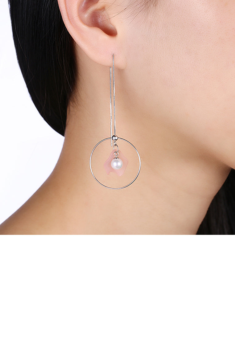 925 Sterling Silver Pink Shell Earrings with Fashion Pearl - Luxurious Look - Vibrant Color