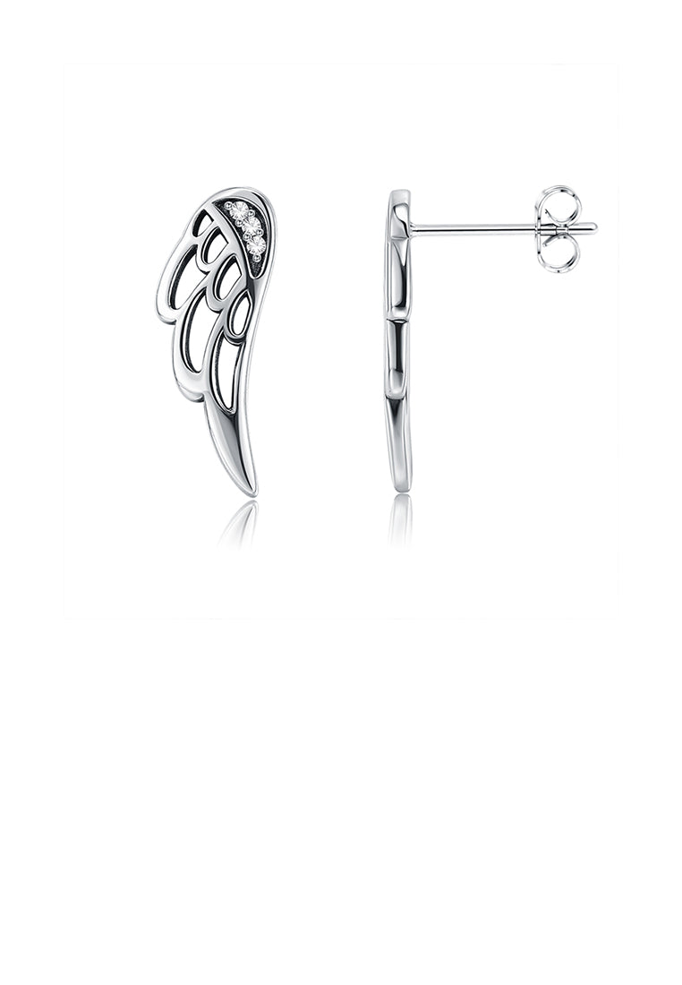 925 Sterling Silver Fashion Angel Wing Stud Earrings with Austrian Element Crystal
