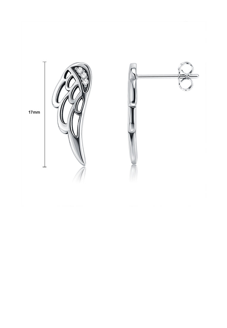 925 Sterling Silver Fashion Angel Wing Stud Earrings with Austrian Element Crystal