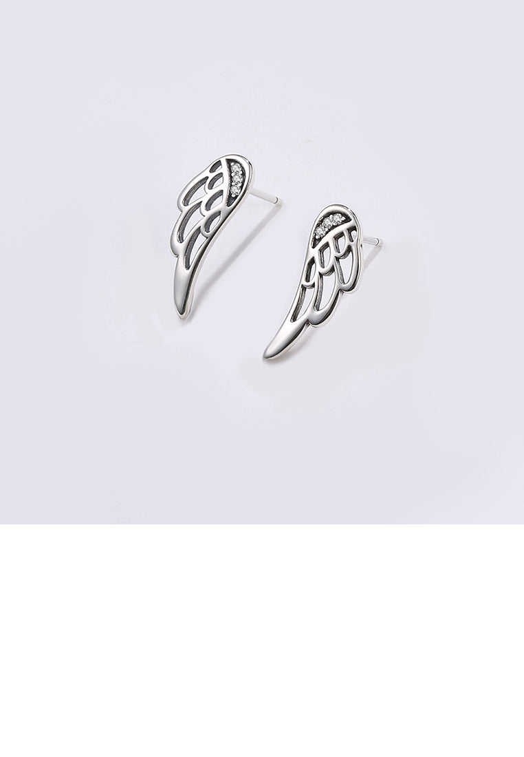 925 Sterling Silver Fashion Angel Wing Stud Earrings with Austrian Element Crystal