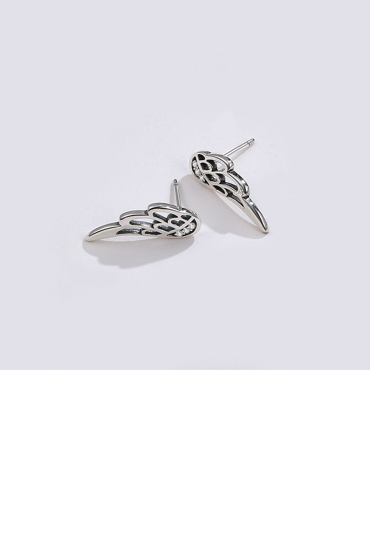 925 Sterling Silver Fashion Angel Wing Stud Earrings with Austrian Element Crystal