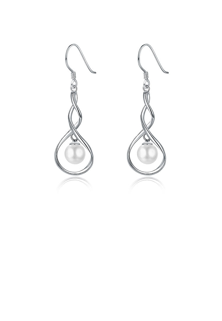 Simple 925 Sterling Silver 8 Word Pearl Earrings - Luxurious Look