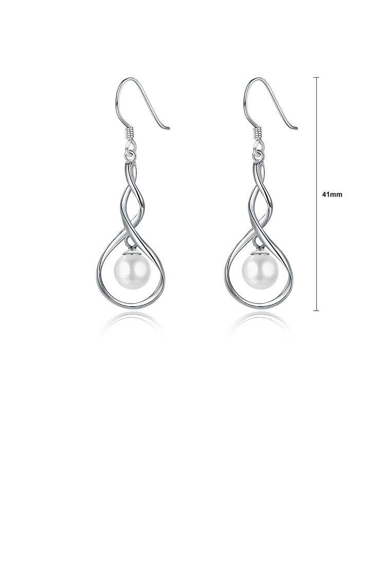 Simple 925 Sterling Silver 8 Word Pearl Earrings - Luxurious Look
