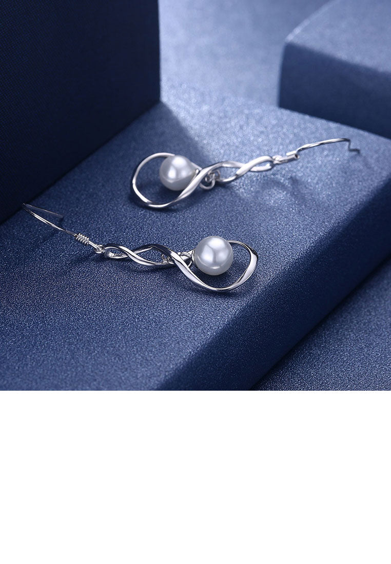 Simple 925 Sterling Silver 8 Word Pearl Earrings - Luxurious Look