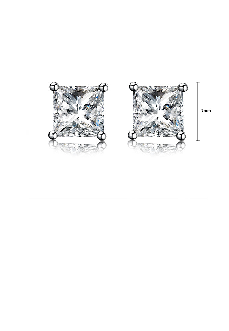 925 Sterling Silver Sparkling Simple Elegant Fashion Luxury Princess Cut Sqaure Studs and Earrings with Cubic Zircon