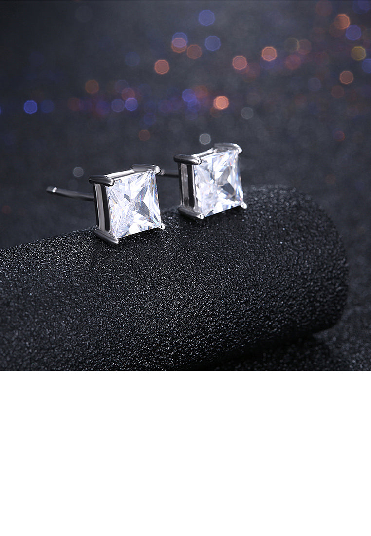 925 Sterling Silver Sparkling Simple Elegant Fashion Luxury Princess Cut Sqaure Studs and Earrings with Cubic Zircon