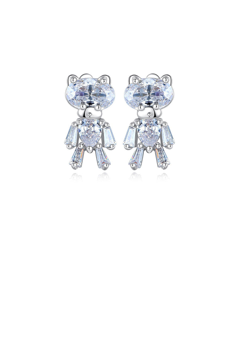 Fashion Cute Bear Stud Earrings with Cubic Zirconia - Luxurious Look