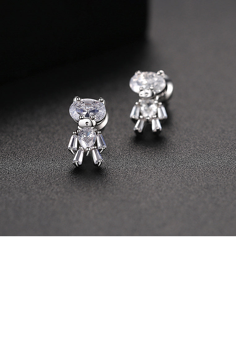 Fashion Cute Bear Stud Earrings with Cubic Zirconia - Luxurious Look
