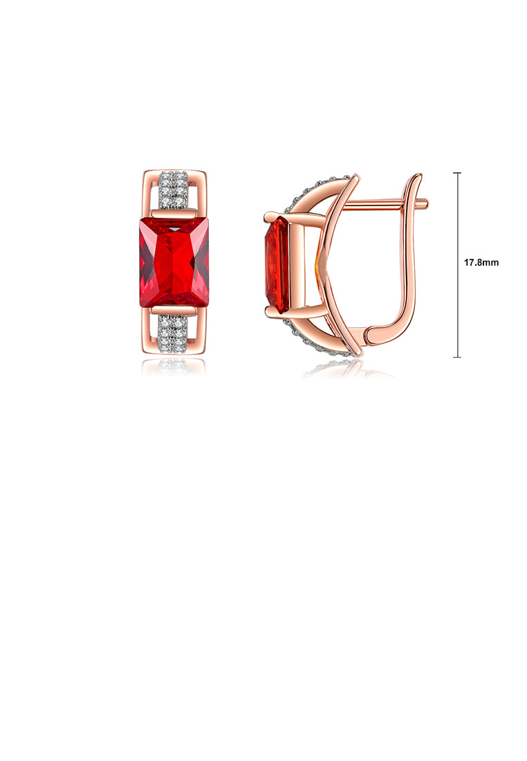 Fashion Temperament Plated Rose Gold Geometric Rectangular Earrings with Red Cubic Zirconia - Luxurious Look - Vibrant Color