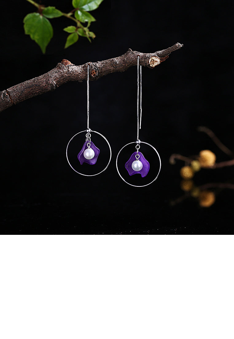 925 Sterling Silver Purple Shell Earrings with Fashion Pearl - Luxurious Look
